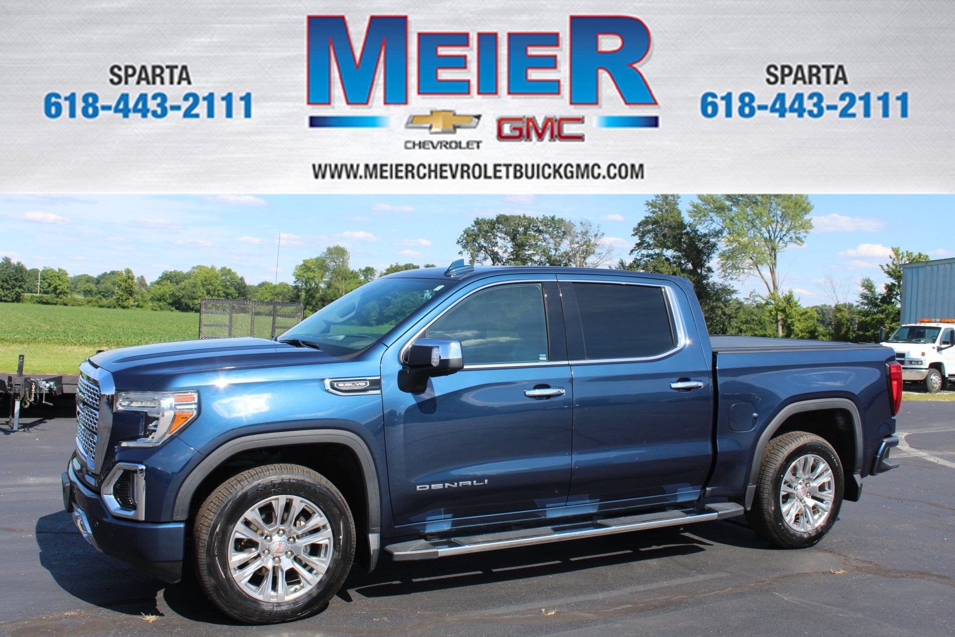 2019 GMC Sierra 1500 Denali in Pacific Blue Metallic — front three-quarter view