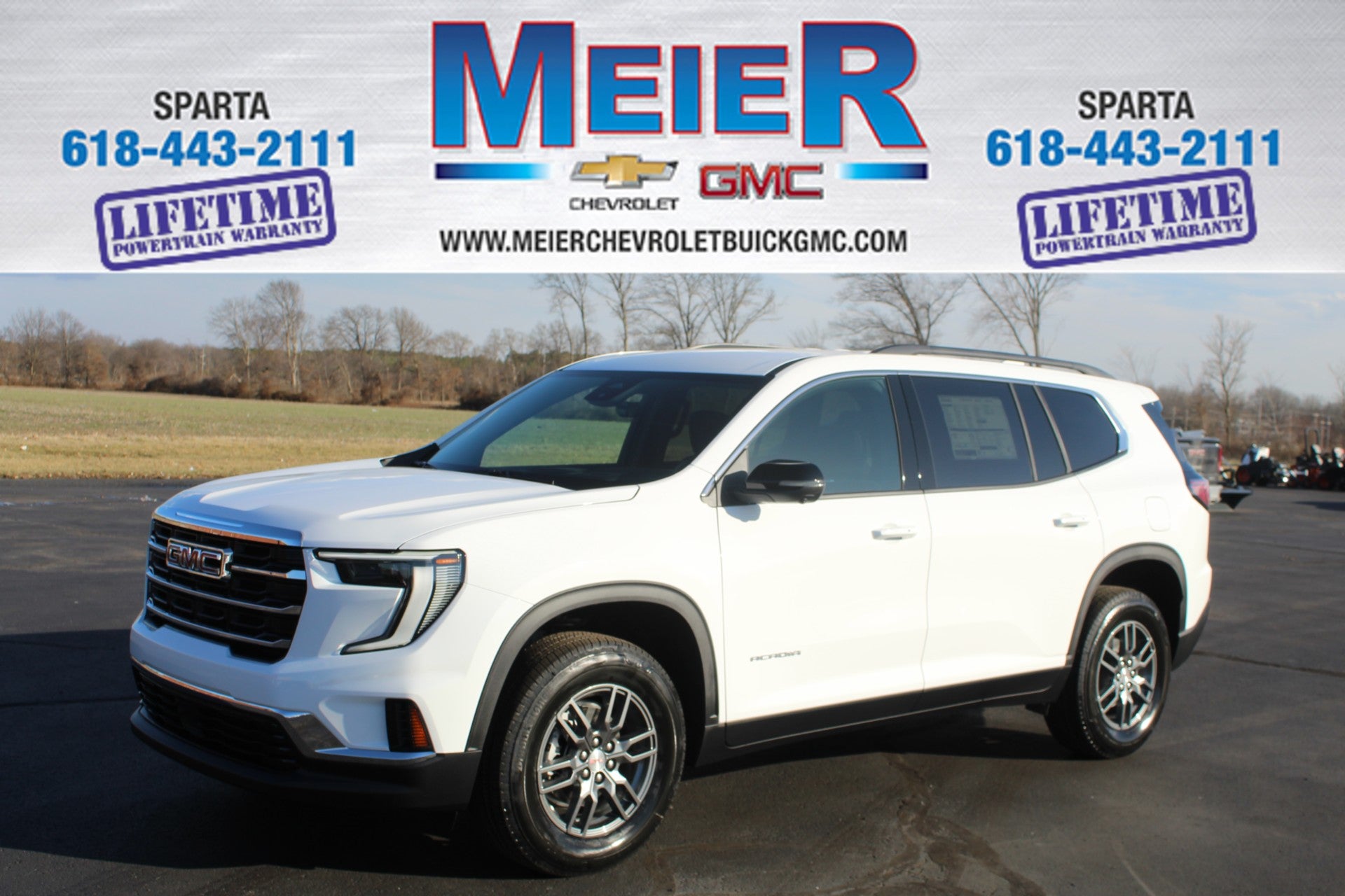 2026 GMC Acadia Elevation in Summit White — front three-quarter view